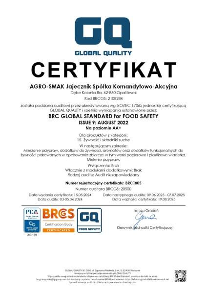 Agro-SmakCertyfikat-BRC-FOOD-PL-2024